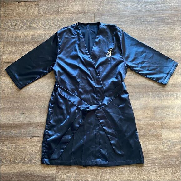 Robe Navy Blue Large XL Mid Thigh 3/4 Sleeve Loungewear - Picture 3 of 12